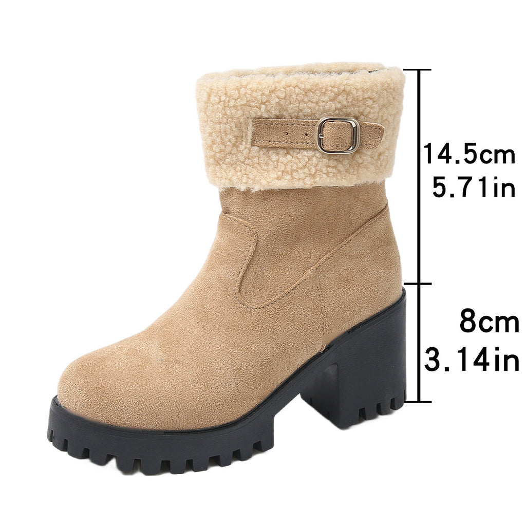 Bootara Women's Plush Fleece Lined Snow Boots - Chunky Heel Ankle Winter Fashion Boots (US 4-10)