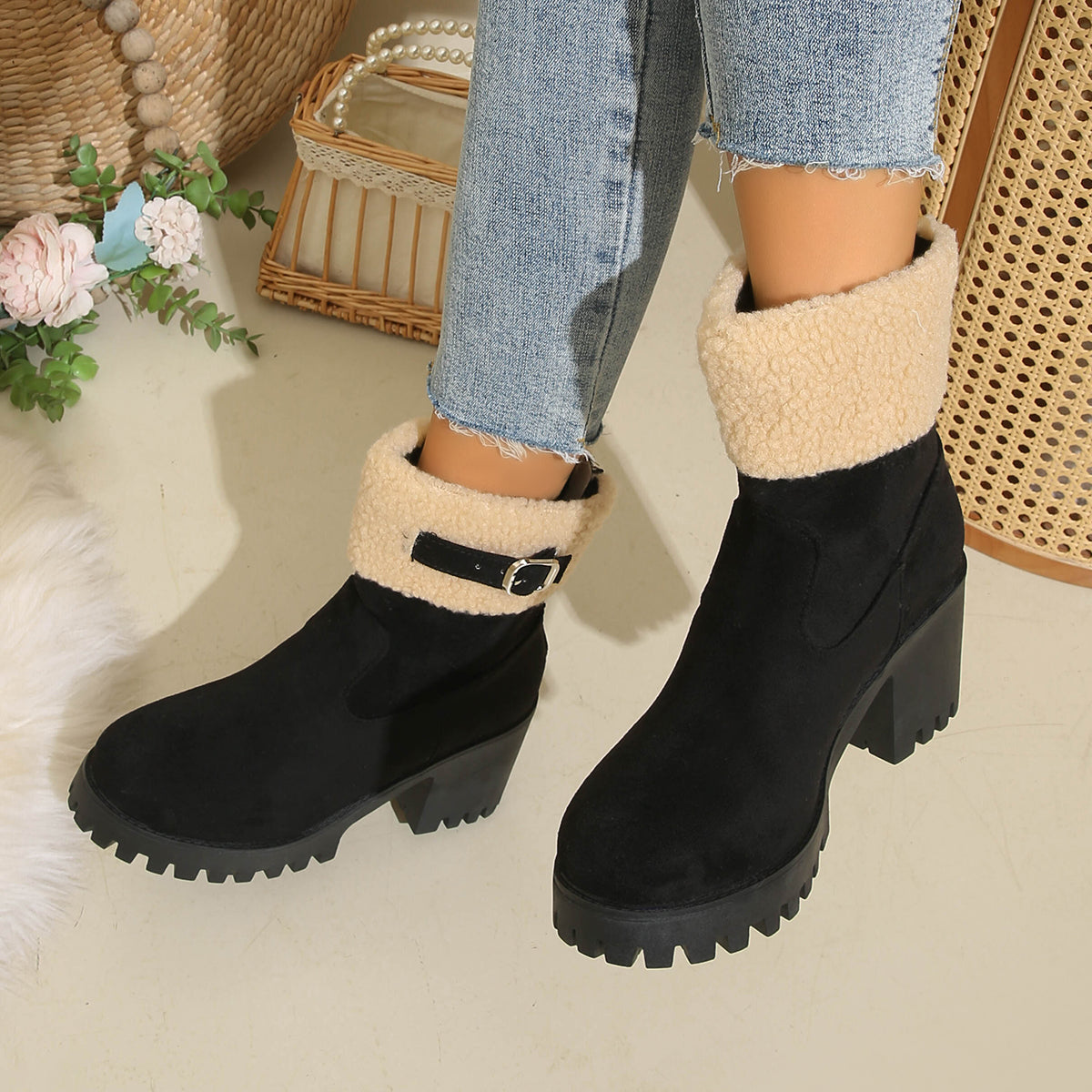 Bootara Women's Plush Fleece Lined Snow Boots - Chunky Heel Ankle Winter Fashion Boots (US 4-10)