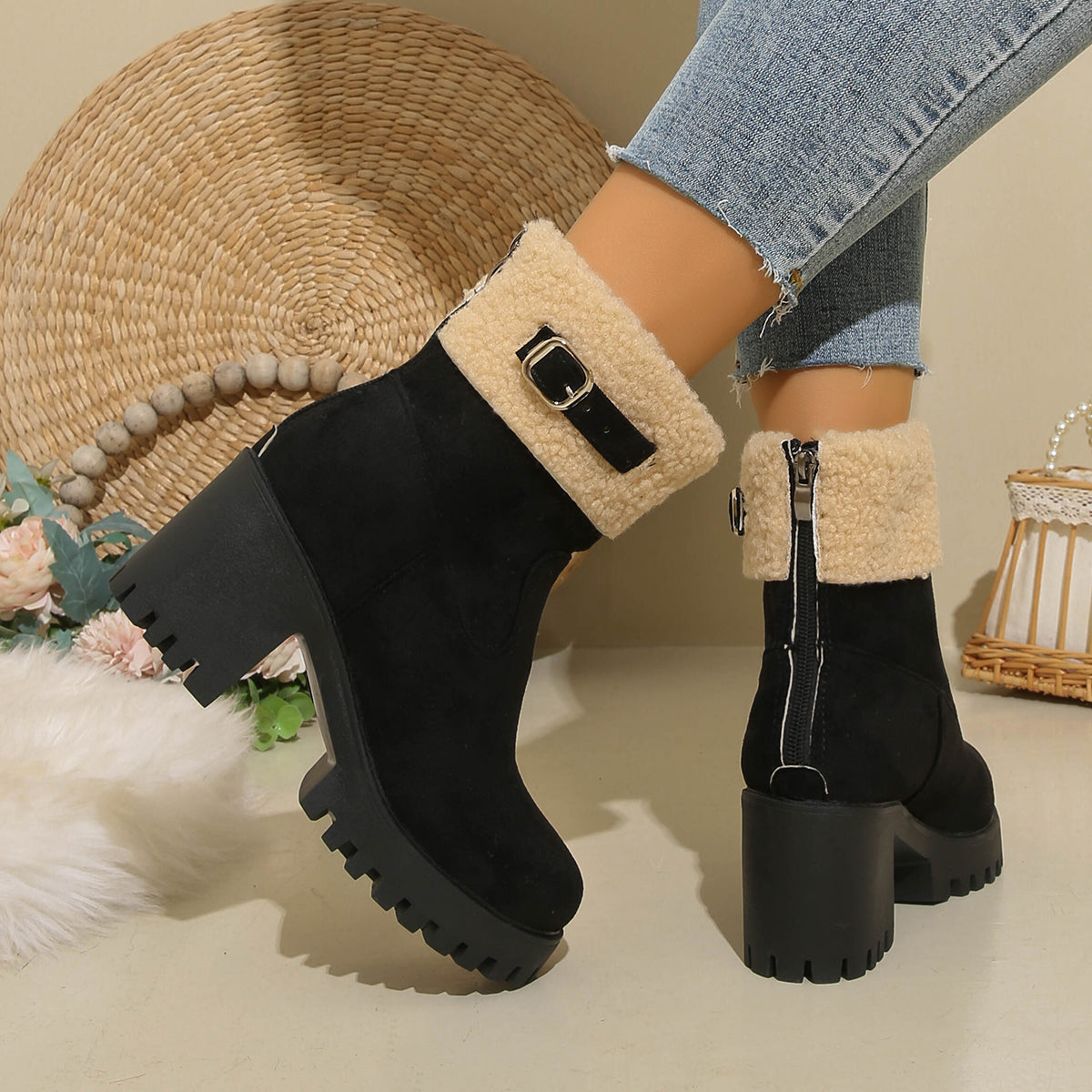 Bootara Women's Plush Fleece Lined Snow Boots - Chunky Heel Ankle Winter Fashion Boots (US 4-10)