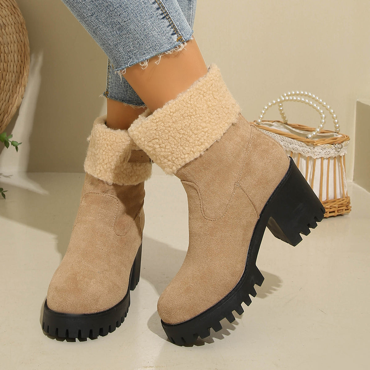 Bootara Women's Plush Fleece Lined Snow Boots - Chunky Heel Ankle Winter Fashion Boots (US 4-10)