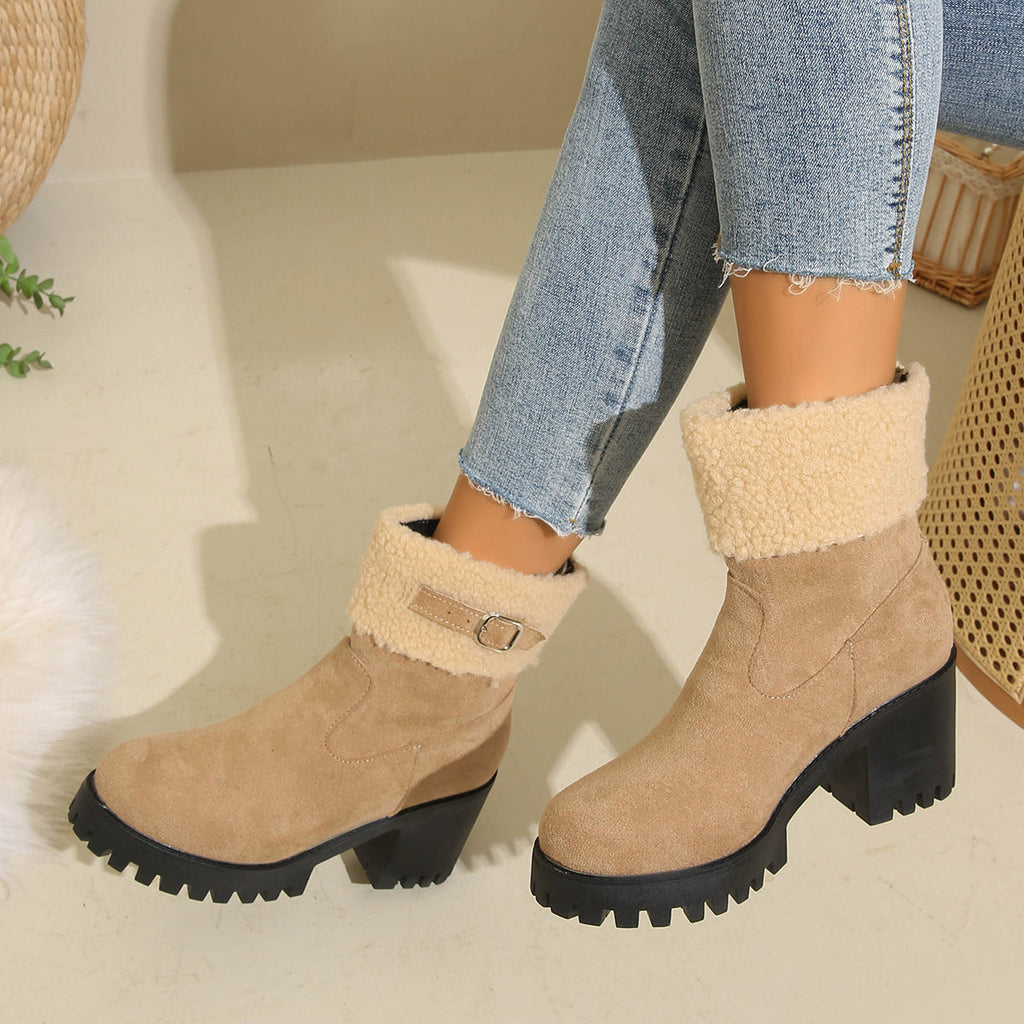 Bootara Women's Plush Fleece Lined Snow Boots - Chunky Heel Ankle Winter Fashion Boots (US 4-10)