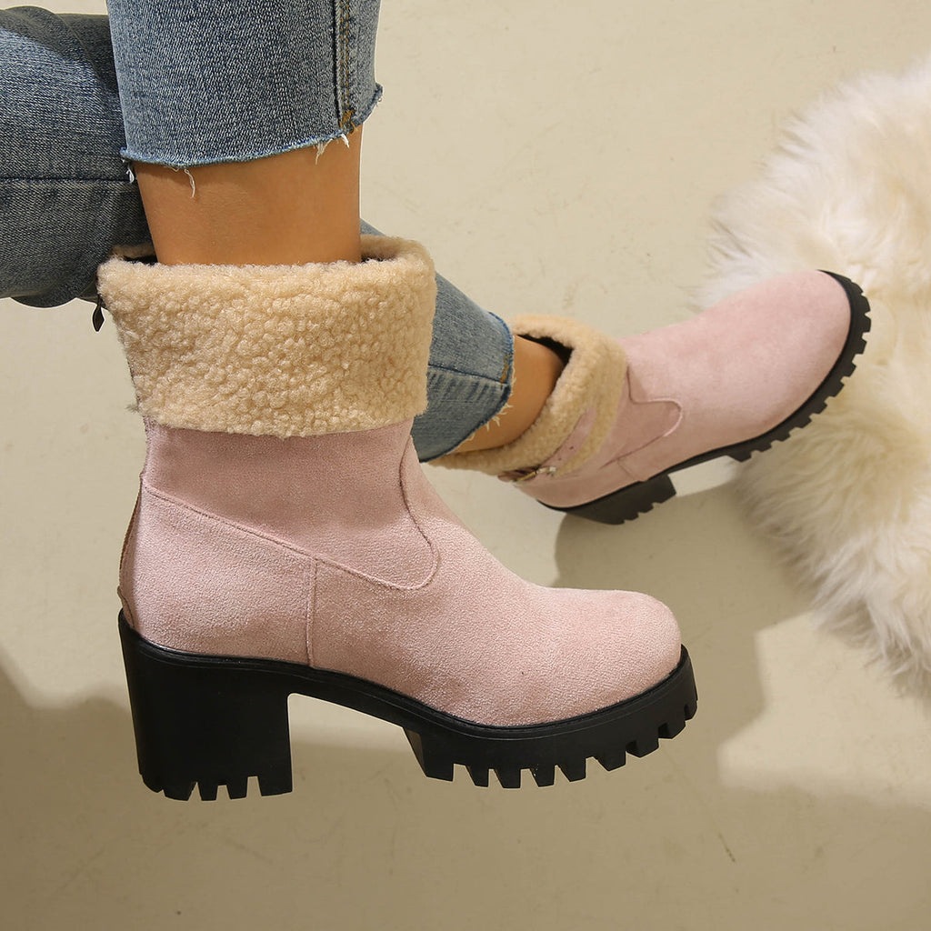 Bootara Women's Plush Fleece Lined Snow Boots - Chunky Heel Ankle Winter Fashion Boots (US 4-10)