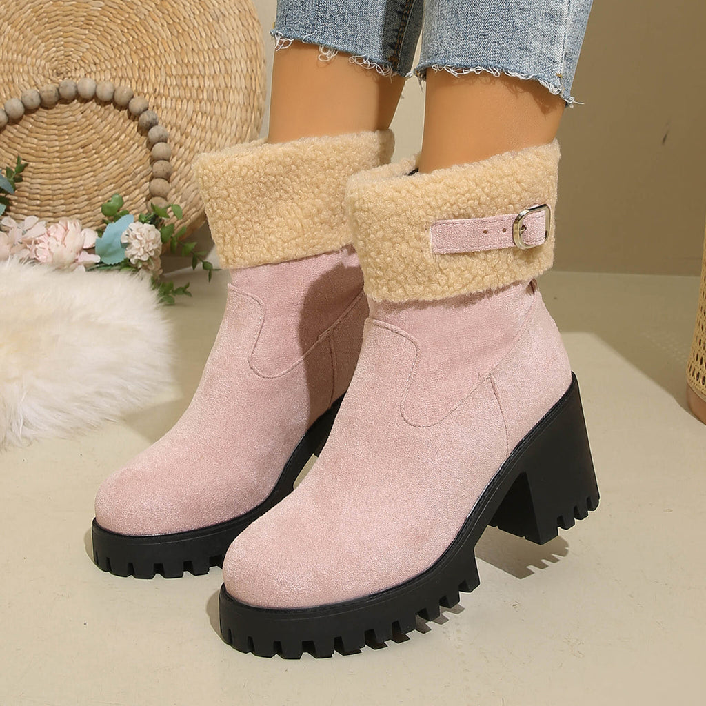 Bootara Women's Plush Fleece Lined Snow Boots - Chunky Heel Ankle Winter Fashion Boots (US 4-10)