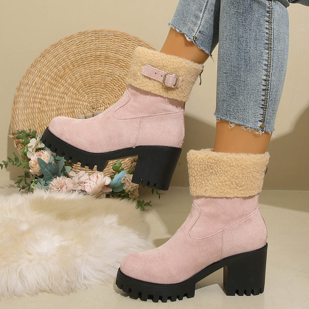 Bootara Women's Plush Fleece Lined Snow Boots - Chunky Heel Ankle Winter Fashion Boots (US 4-10)
