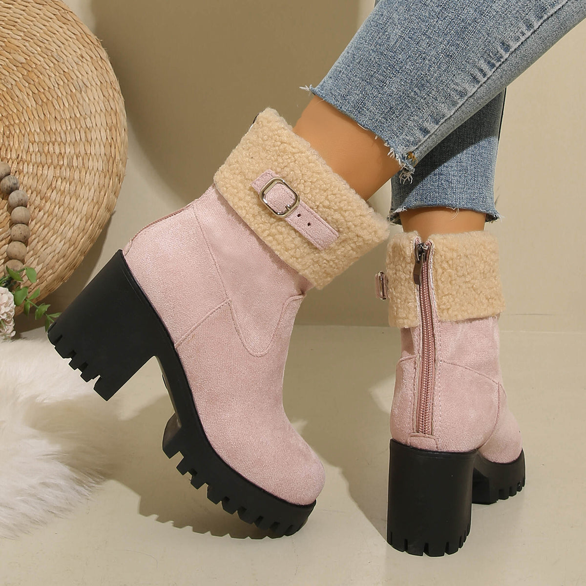 Bootara Women's Plush Fleece Lined Snow Boots - Chunky Heel Ankle Winter Fashion Boots (US 4-10)