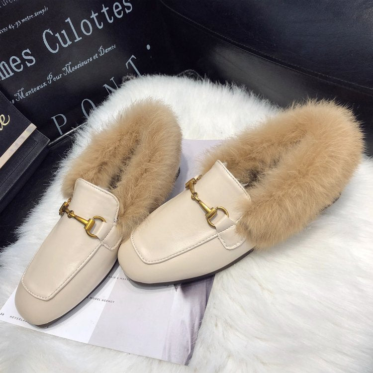 Women’s faux fur-lined square-toe mules