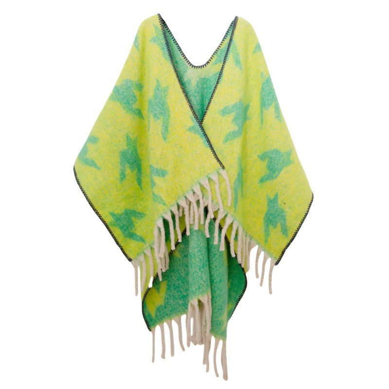 Fringed Jacquard Blanket Shawl Wrap Scarf