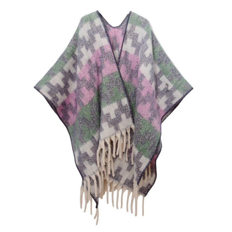 Fringed Jacquard Blanket Shawl Wrap Scarf