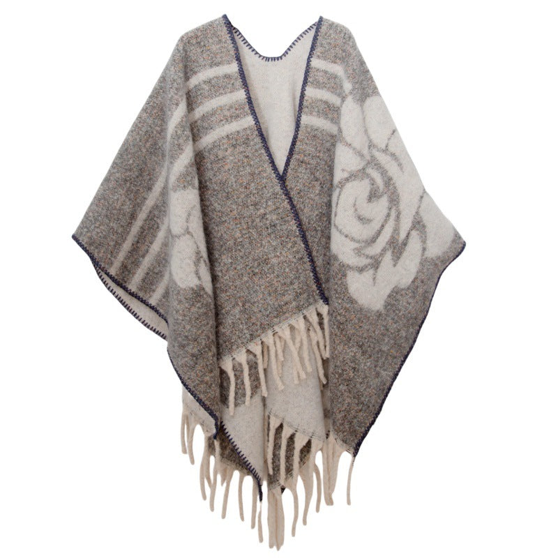 Fringed Jacquard Blanket Shawl Wrap Scarf