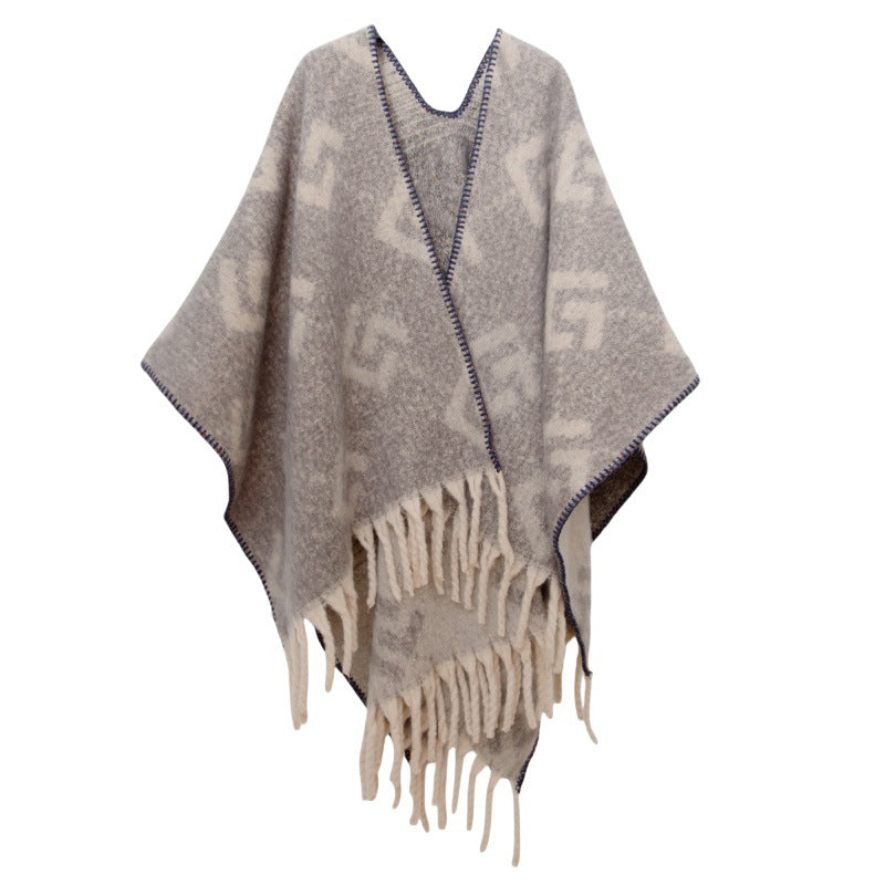 Fringed Jacquard Blanket Shawl Wrap Scarf