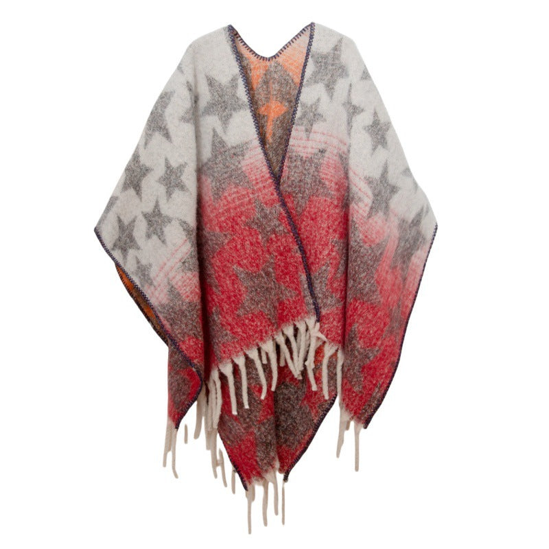 Fringed Jacquard Blanket Shawl Wrap Scarf