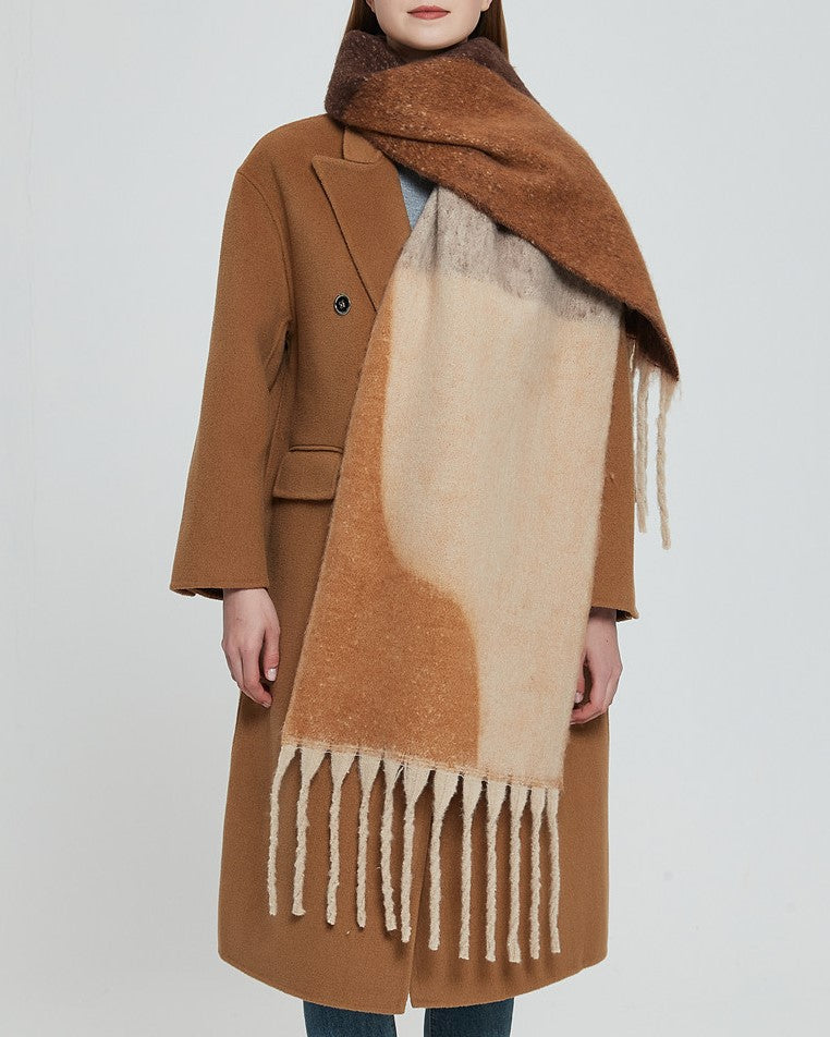 Abstract Colorblock Tassel Blanket Scarf