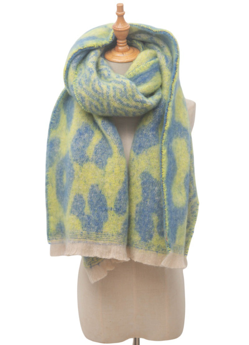 Brushed Leopard Print Winter Blanket Scarf
