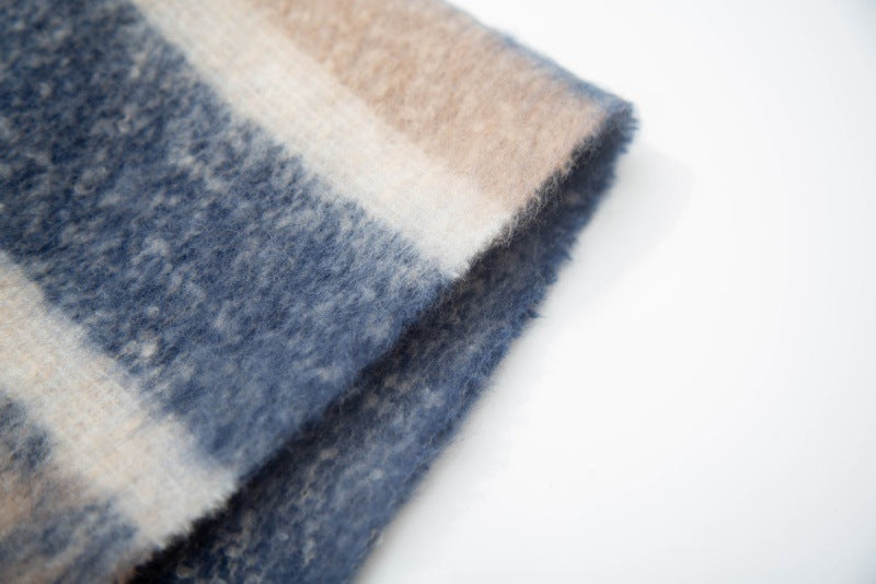 Leopard Panel Striped Fringed Blanket Scarf