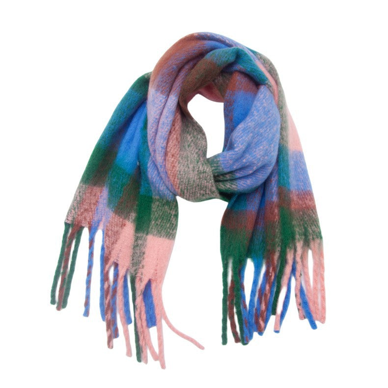 Bold Check Fringed Blanket Wrap Scarf