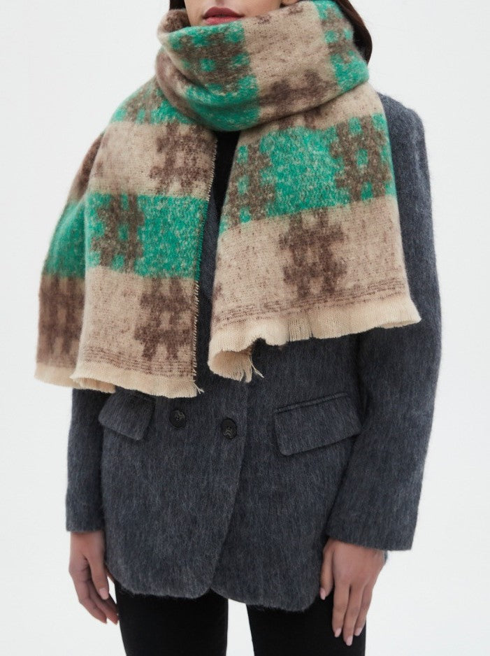 Brushed Grid Check Oversized Blanket Scarf