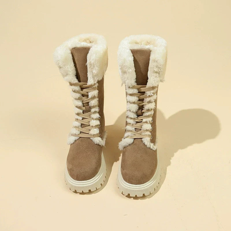 Bootara Winter New Women's Velvet Mid-Tube Cotton Boots with Thickened Lining and Height-Enhancing Design