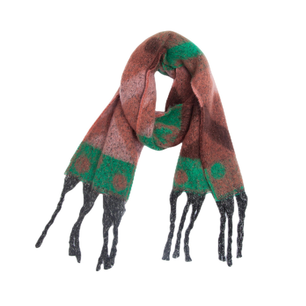 Geometric Colour Block Tassel Wrap Scarf
