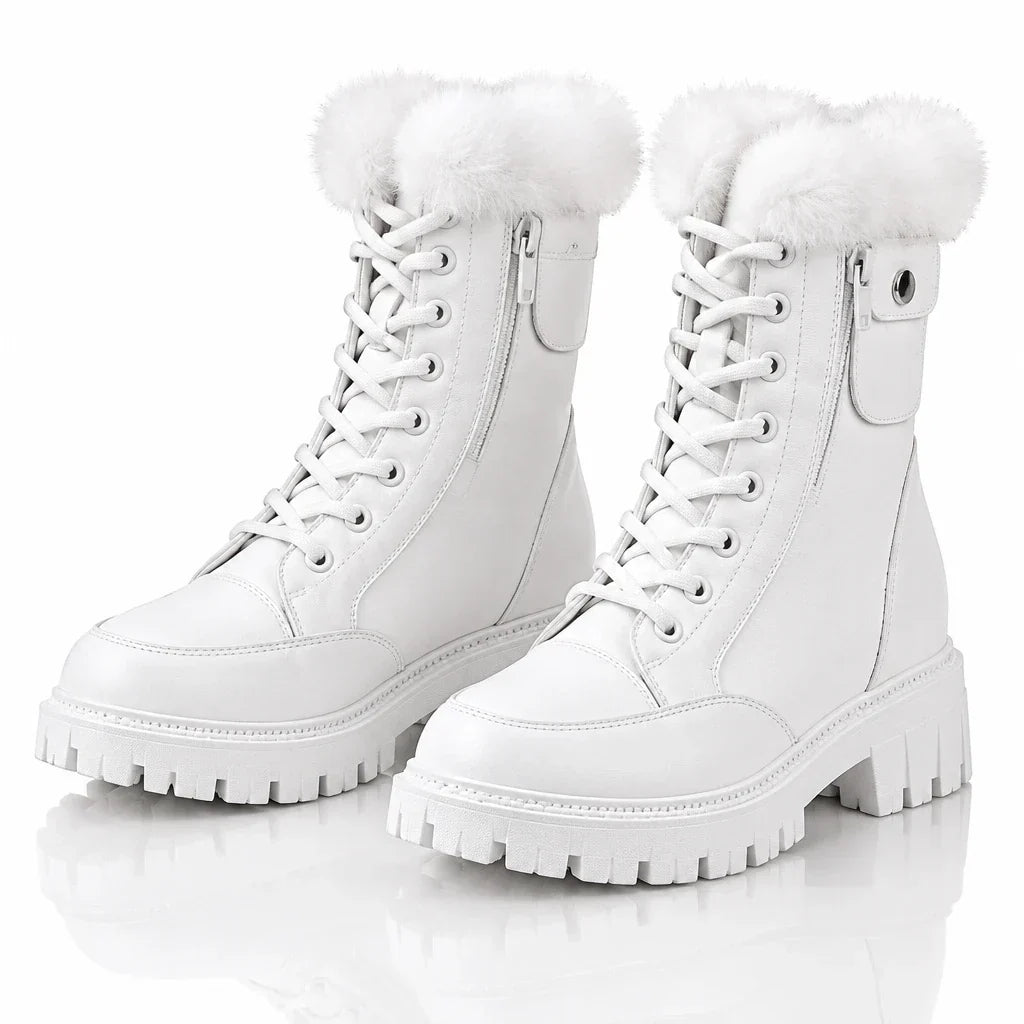 Women's faux-fur trim lace-up platform ankle boots