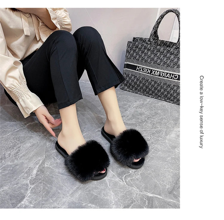 Faux Fur-Lined Plush Indoor Slippers