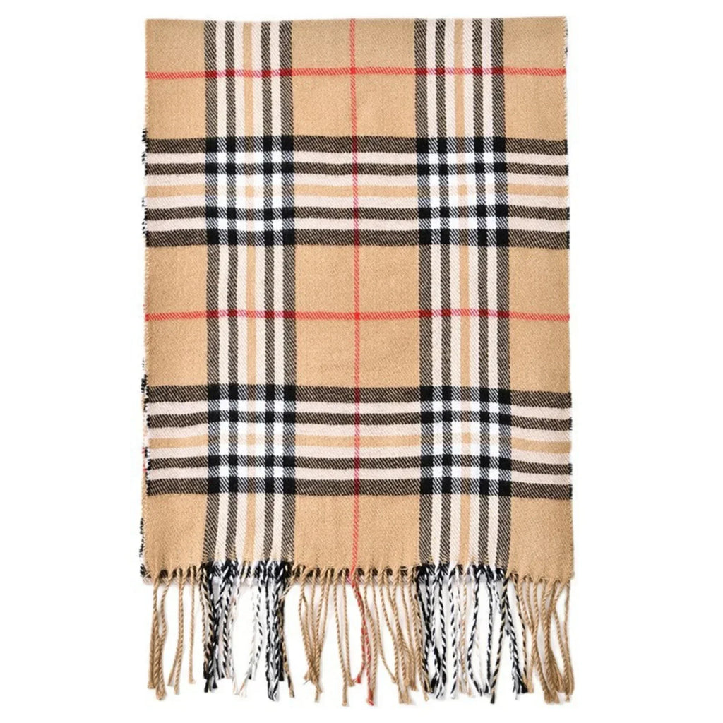 Women's Plaid Scarf – Soft Warm Checked Tassel Shawl Wrap