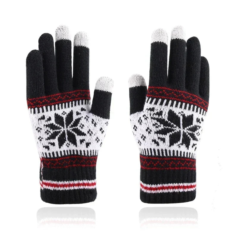 Winter Knitted Touchscreen Gloves – Snowflake Embroidery
