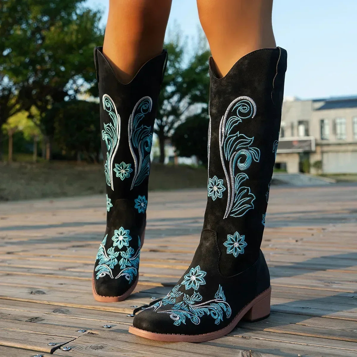 Waterproof Embroidered Riding Boots