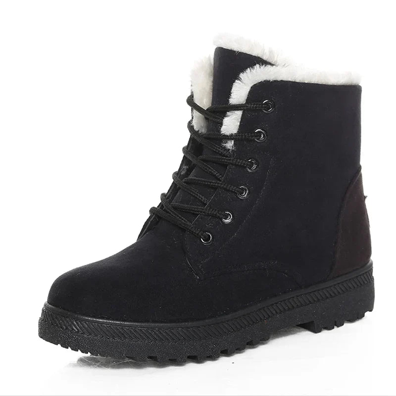 Women's faux-fur-lined lace-up ankle boots with ridged soles