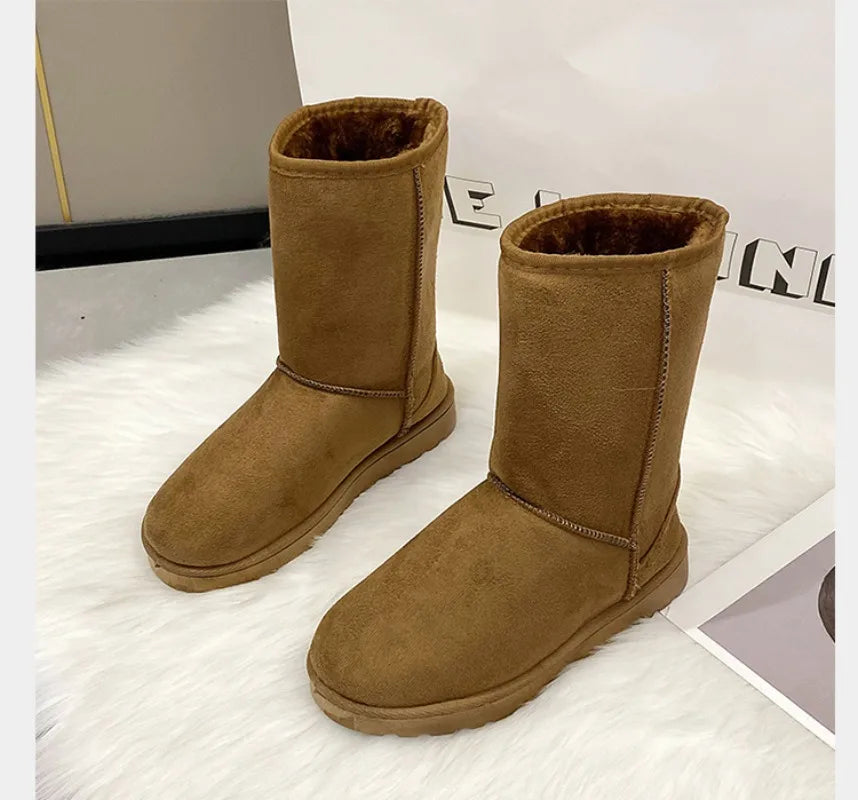 Women's Flannel Mid-Calf Boots - Round Toe Winter Boots