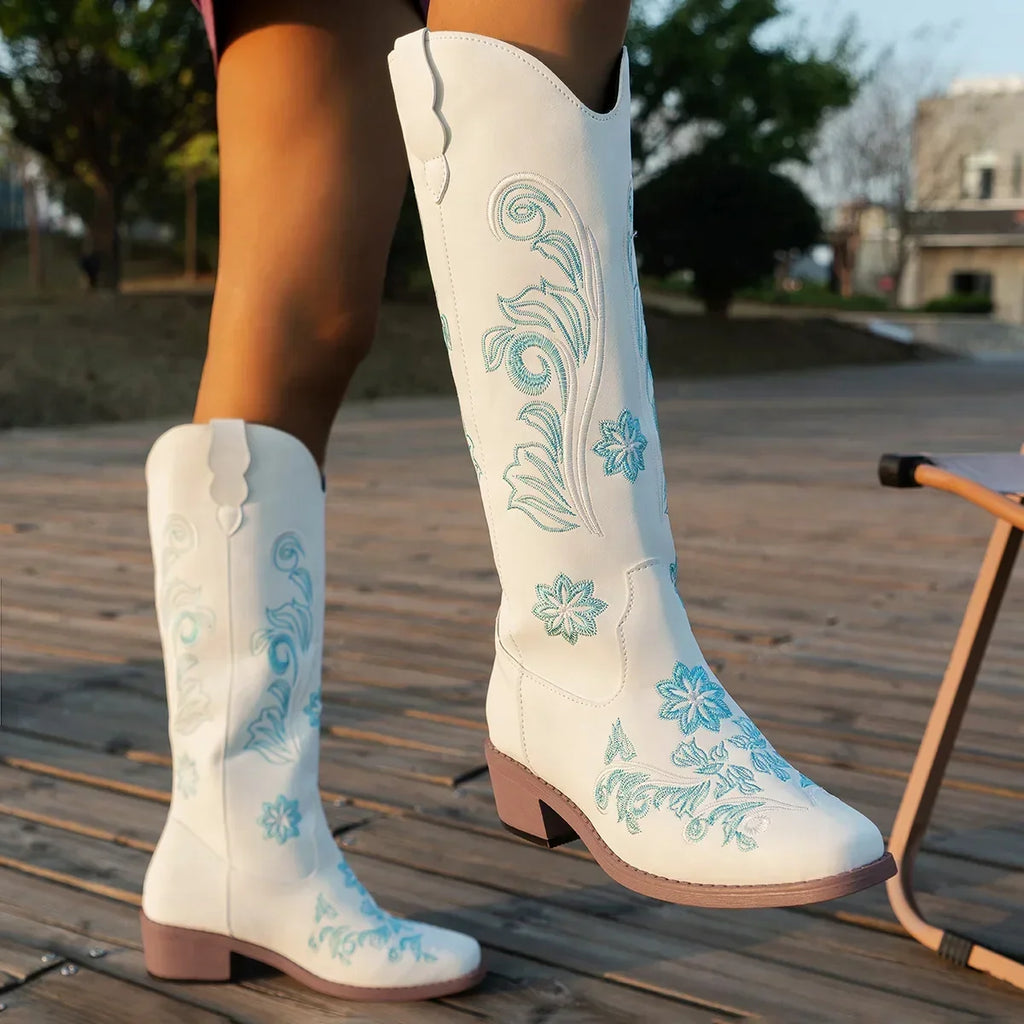 Waterproof Embroidered Riding Boots