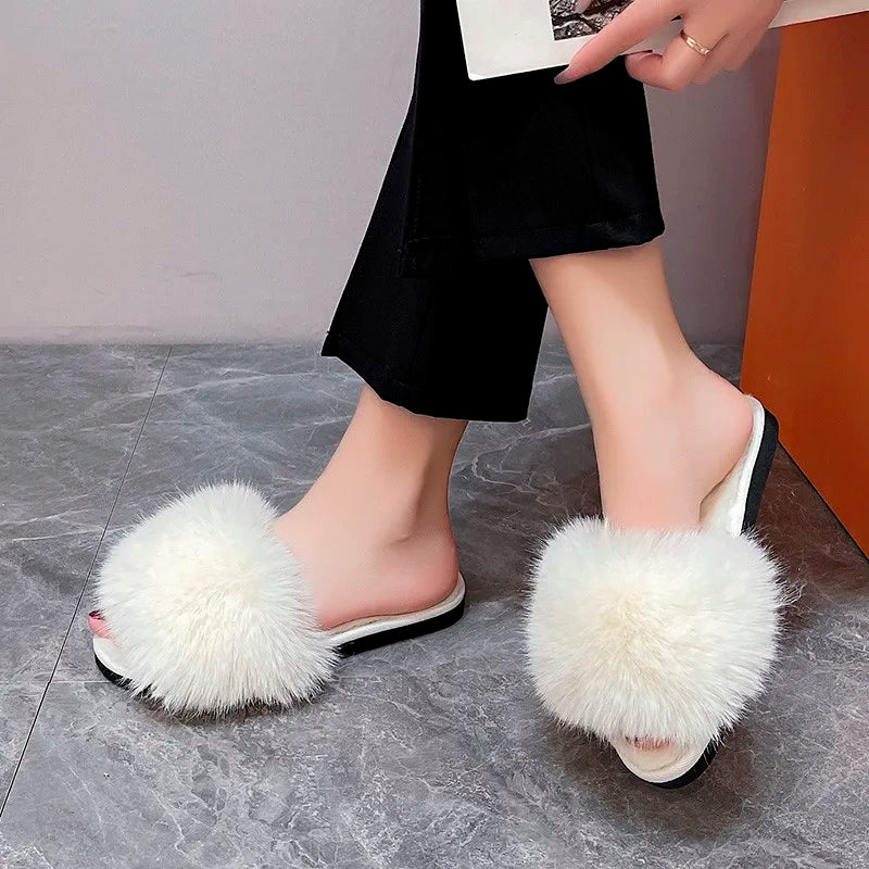Faux Fur-Lined Plush Indoor Slippers