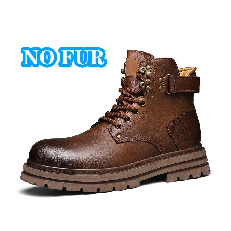 Men's Genuine Leather Snow Boots - Plush-Lined Ankle Boots