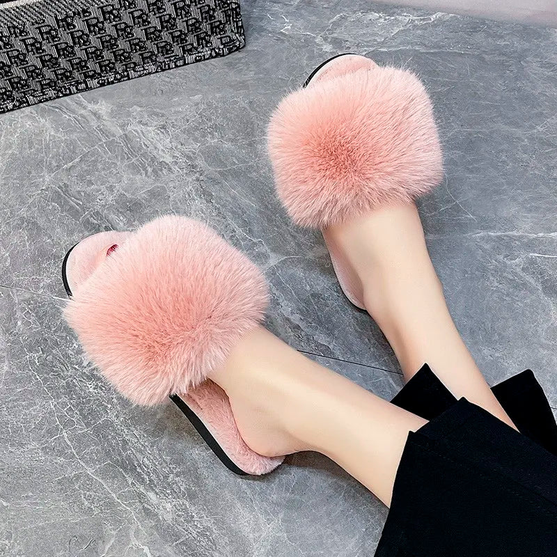 Faux Fur-Lined Plush Indoor Slippers
