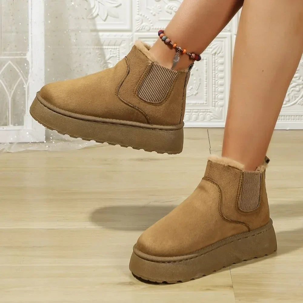 Women's Suede Chelsea Ankle Boots - Plush-Lined Platform Boots