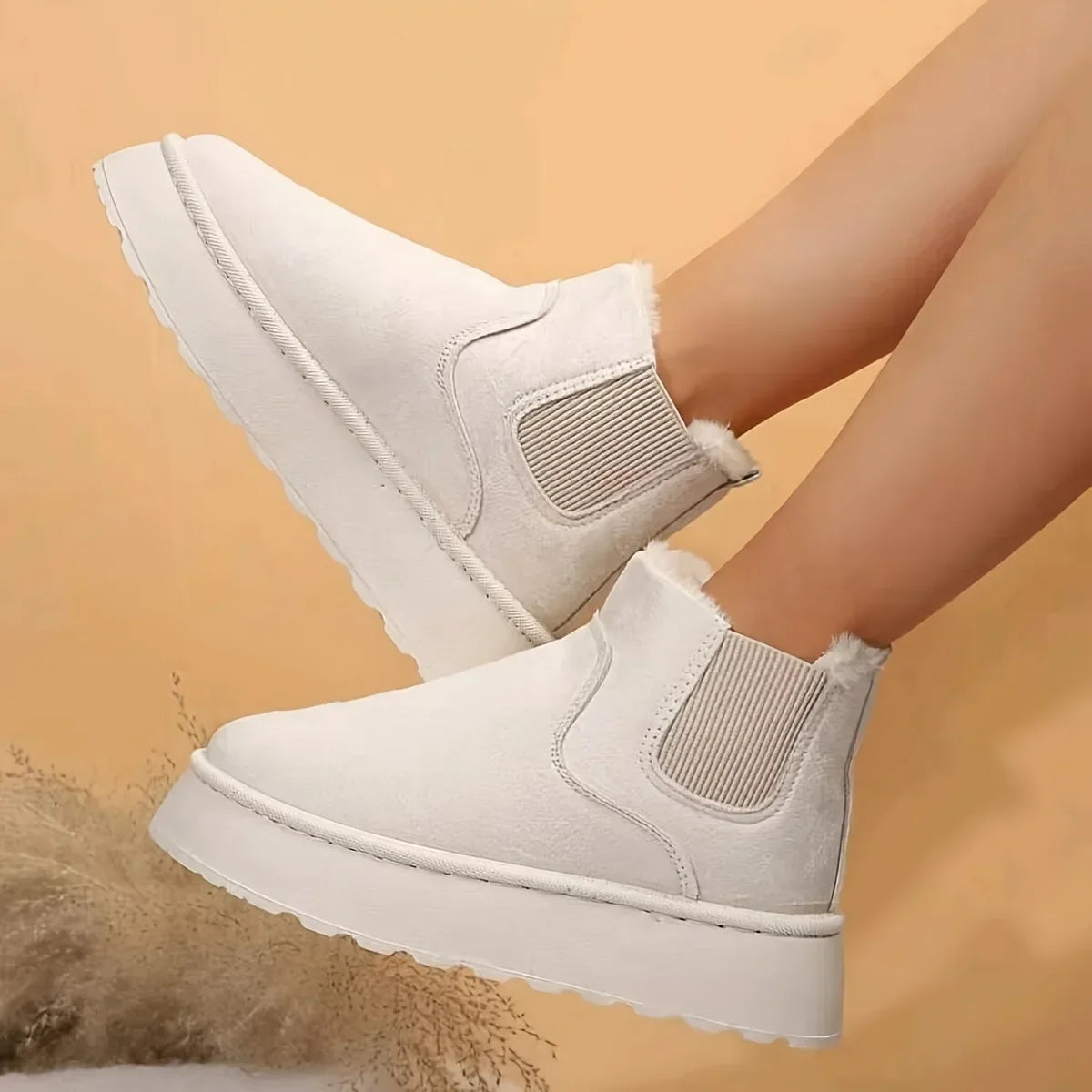 Women's Suede Chelsea Ankle Boots - Plush-Lined Platform Boots