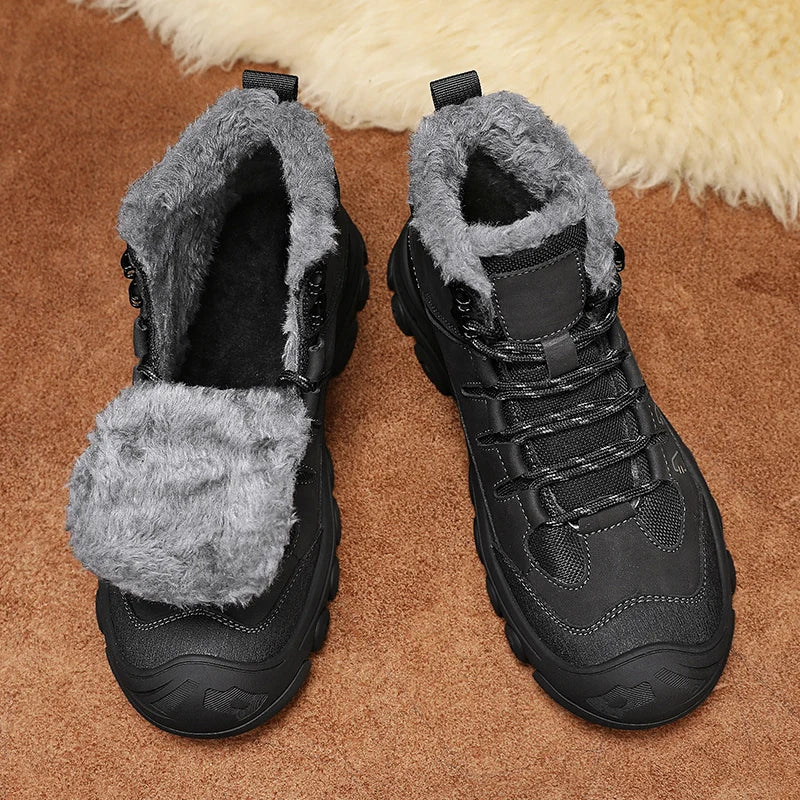 Men's Genuine Leather Ankle Boots - Plush-Lined Winter Boots
