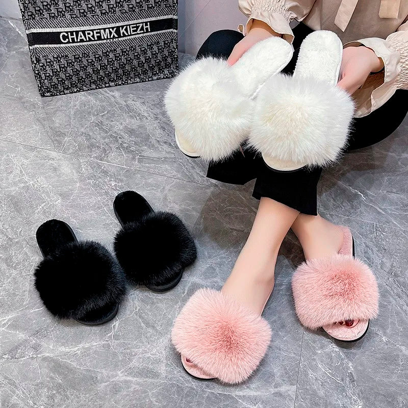Faux Fur-Lined Plush Indoor Slippers