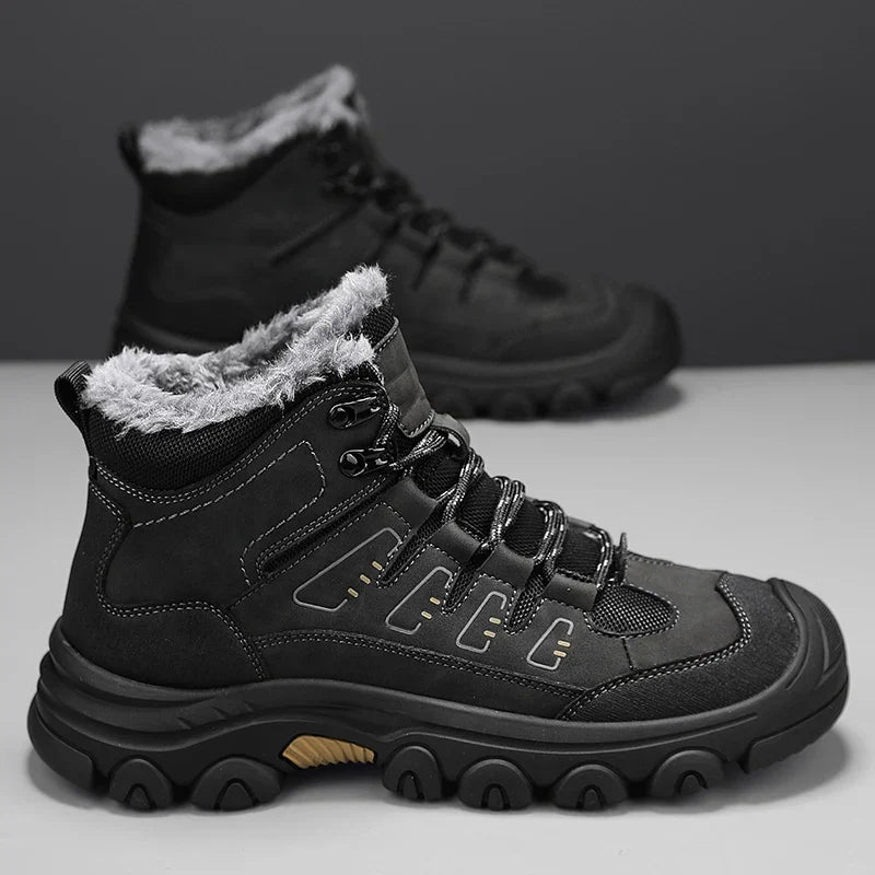 Men's Genuine Leather Ankle Boots - Plush-Lined Winter Boots