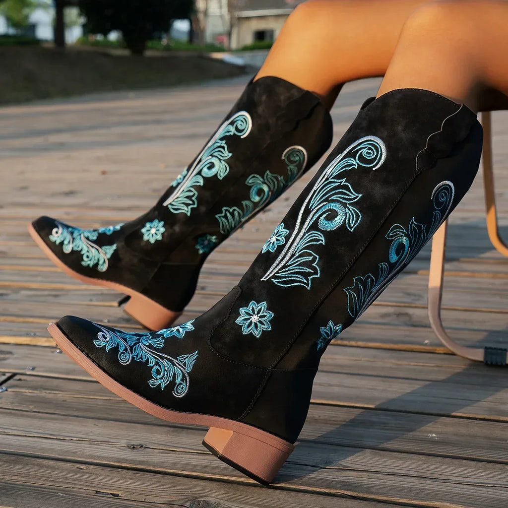 Waterproof Embroidered Riding Boots
