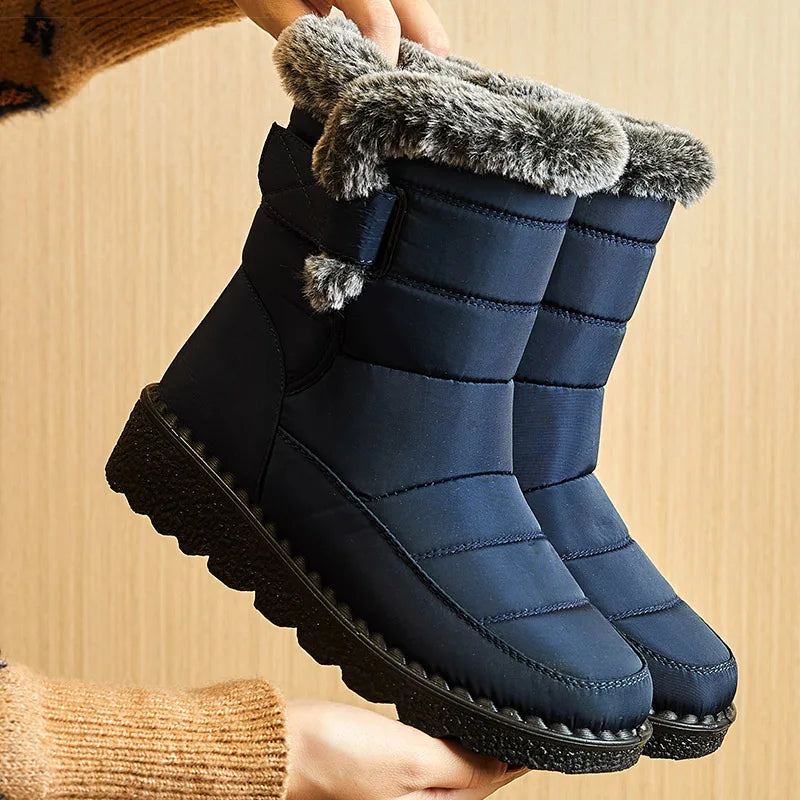 Women's Waterproof Snow Boots - Ankle Boots with Fur Lining, Low Heel