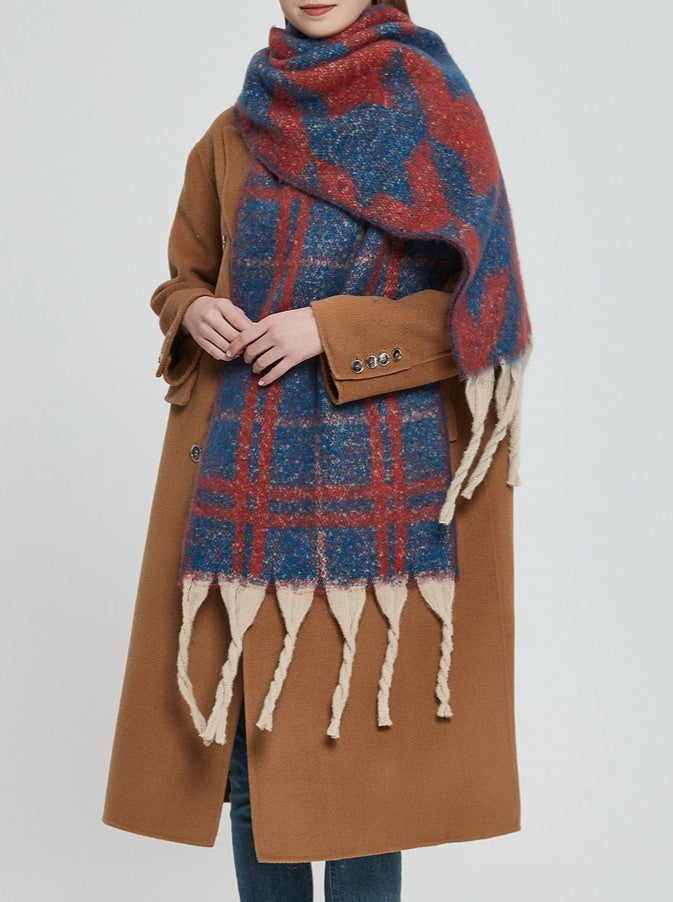 Chunky Fringe Plaid Blanket Scarf