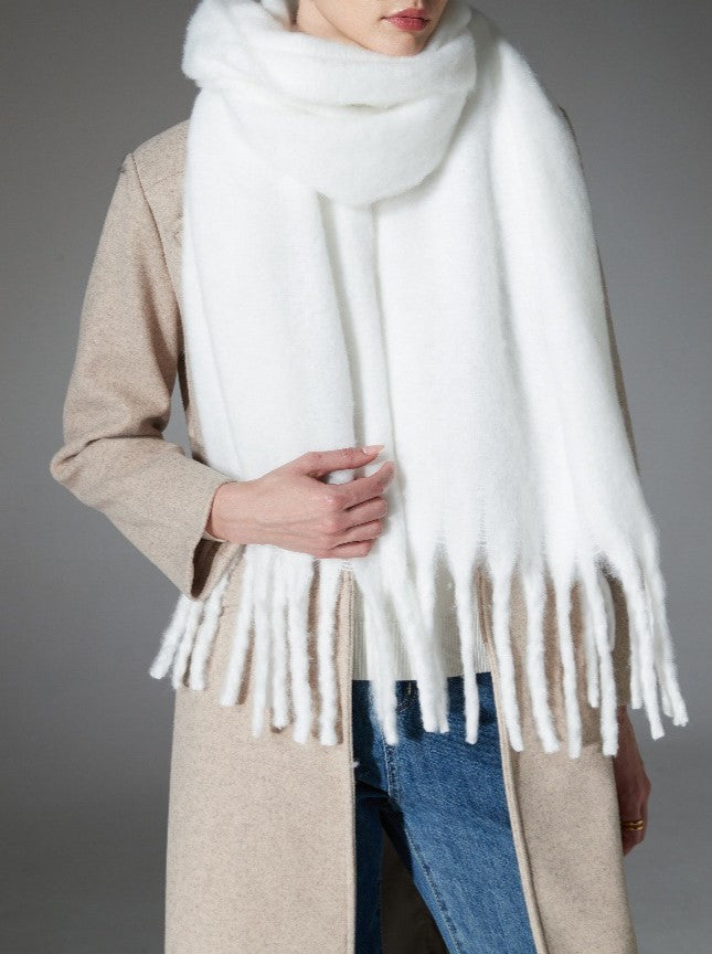 Brushed Blanket Scarf With Long Fringe