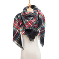 Checked Triangle Blanket Scarf With Frayed Trim