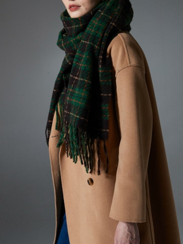 Green Tartan Fringed Blanket Scarf
