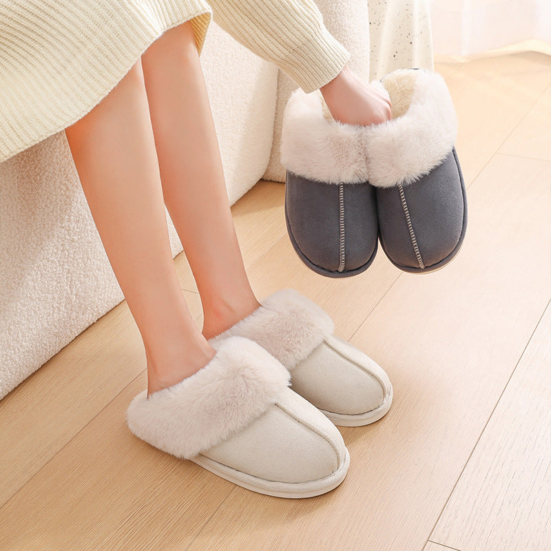 Women's plush faux fur house slippers with non-slip sole