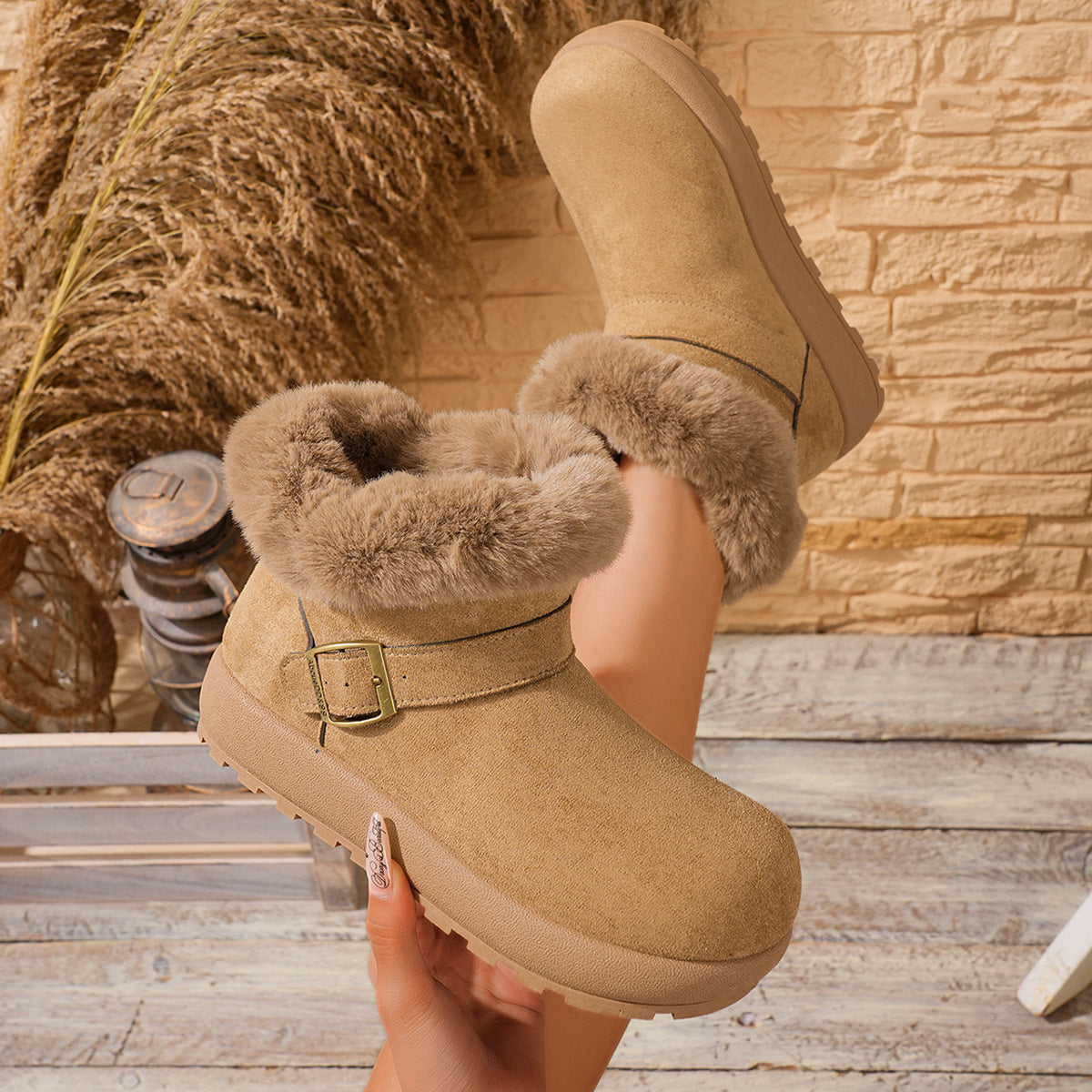 Faux Fur Lined Suede Winter Boots