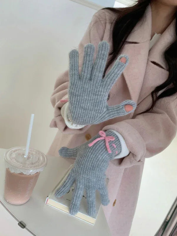Women's Bow-Knot Touch Screen Fingerless Gloves