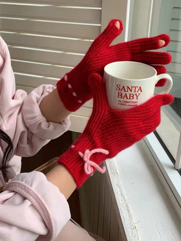 Women's Bow-Knot Touch Screen Fingerless Gloves
